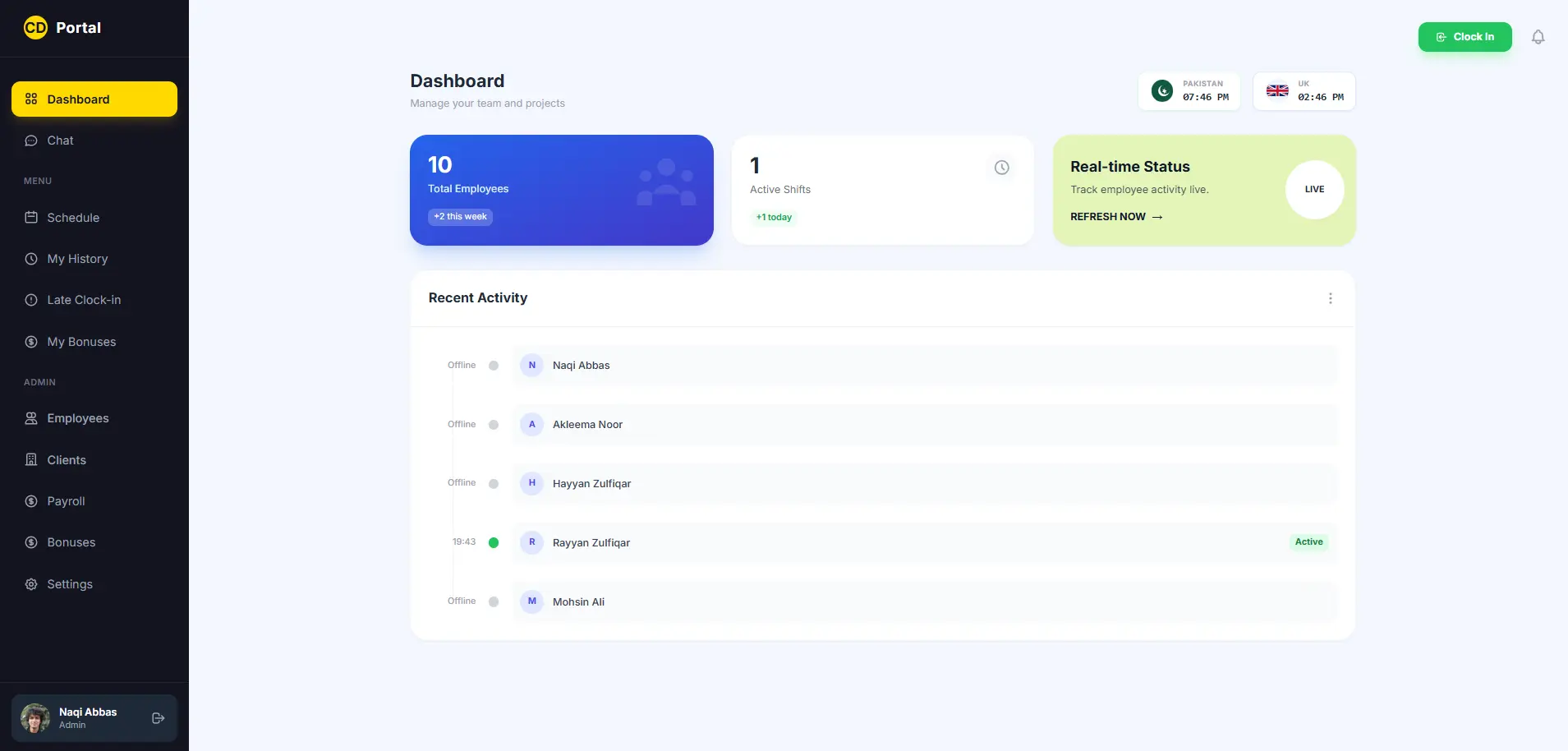 Web Portal Dashboard - Schedule